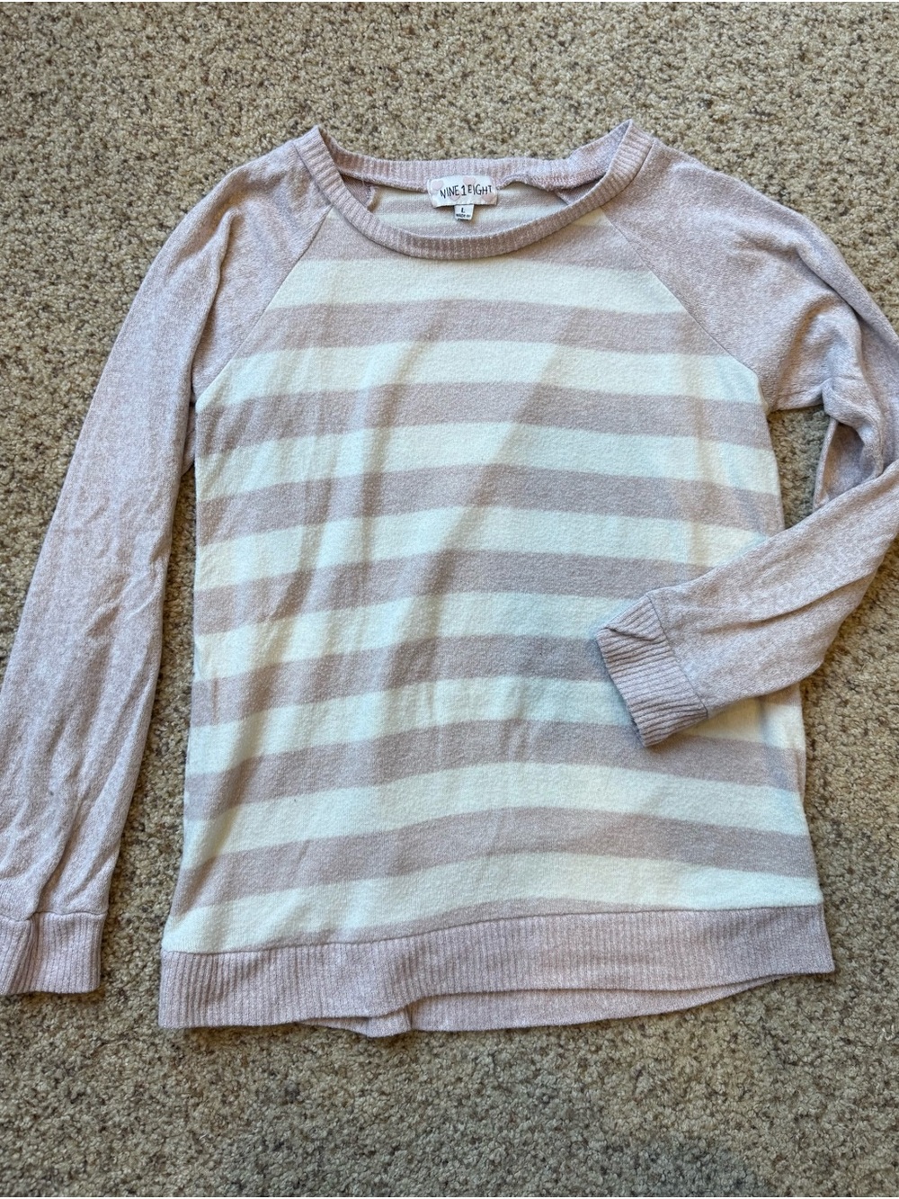 Girls' Long-Sleeve Striped Crewneck Sweater — Pink & Cream